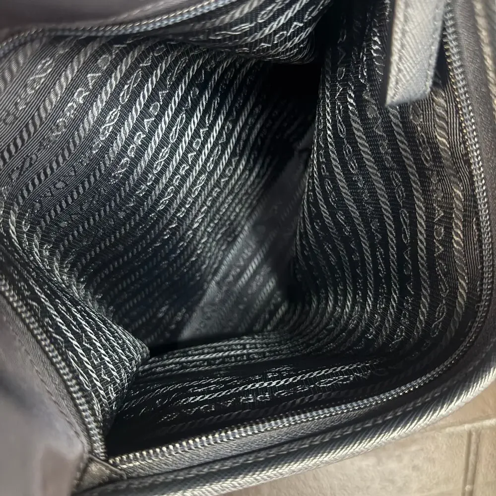 Prada Tessuto Nylon Saffiano Messenger Crossbody Bag Black